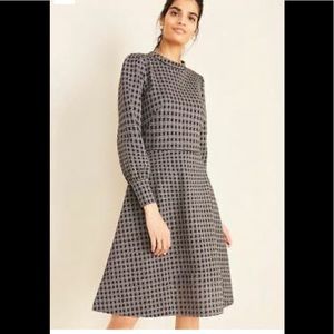 Ann Taylor Plaid Mock Neck Long Sleeve Lined Dress
